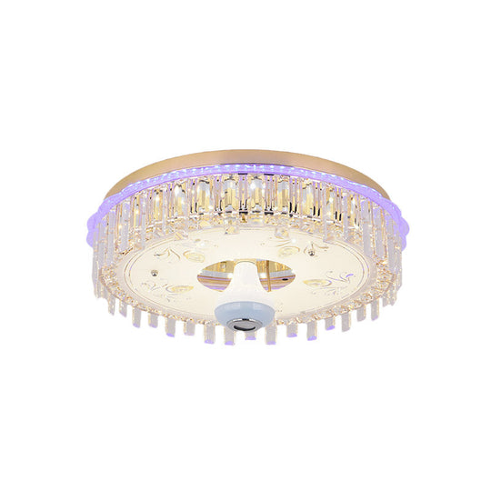 Modern Gold Flush Mount Ceiling Light Fixture With Led Crystal Block And Petal Pattern