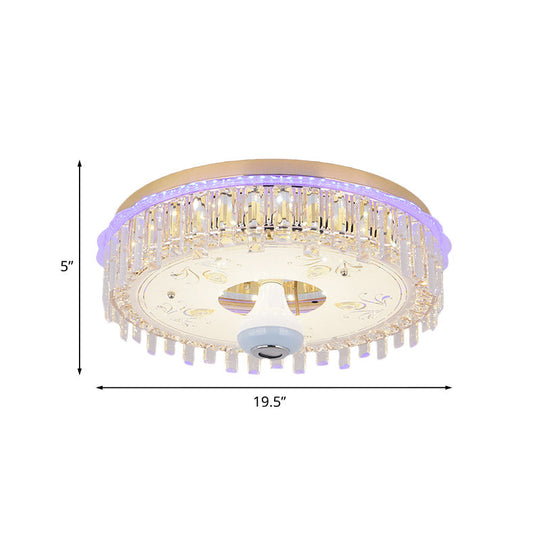 Modern Gold Flush Mount Ceiling Light Fixture With Led Crystal Block And Petal Pattern