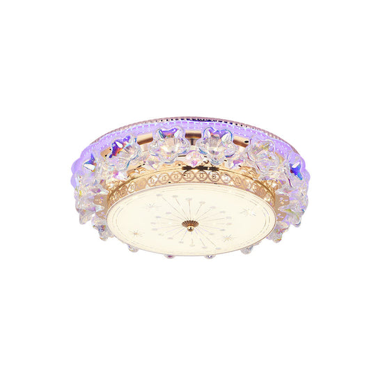 Gold Led Crystal Ceiling Light With Star Design - Simple And Stylish Flush Mount Fixture