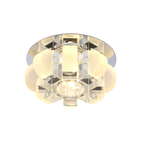 Modern Crystal Block Gold Ceiling Mount Light Flushmount With Led Floral Design In Warm/White/Multi