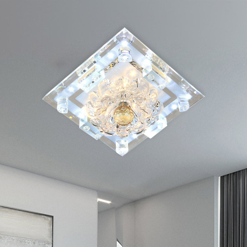 Blossom Crystal Flush Mount Led Ceiling Light With Square Frame - Warm/White Clear / White