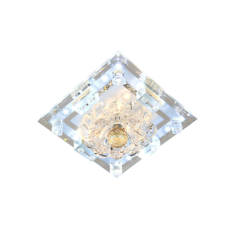 Blossom Crystal Flush Mount Led Ceiling Light With Square Frame - Warm/White