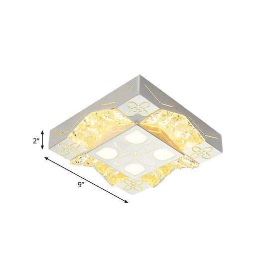 Minimalist Crystal Wavy Flush Led Light Fixture In White - Corridor Flower Pattern Mount Spotlight