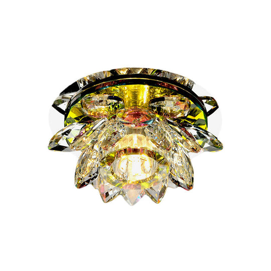 Lotus Crystal Led Flush Mount Ceiling Light For Porch In Warm/White