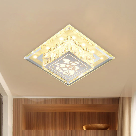 Contemporary Square Led Flush Light With Crystalline Facets In Chrome Elegant Flower Pattern