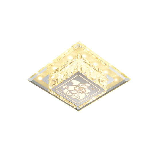 Contemporary Square Led Flush Light With Crystalline Facets In Chrome Elegant Flower Pattern