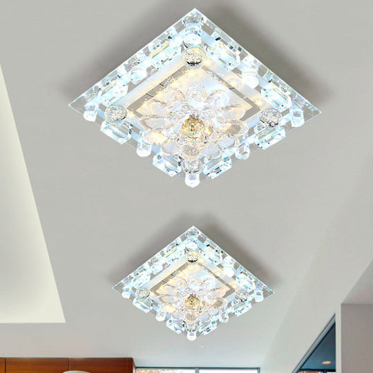 Modern Flush Mount Led Ceiling Light With Clear Crystal Square Design And Scalloped Shade In