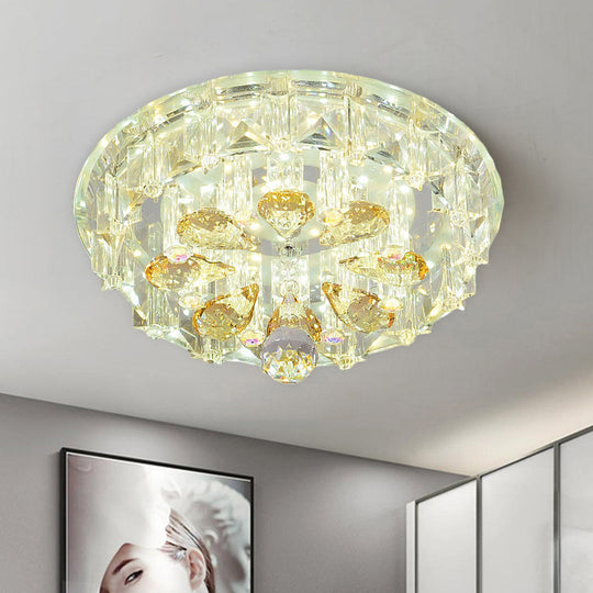 Modern Led Flush Ceiling Light With Clear Crystal Blocks & Warm/White / Warm
