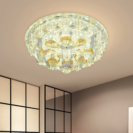 Modern Led Flush Ceiling Light With Clear Crystal Blocks & Warm/White