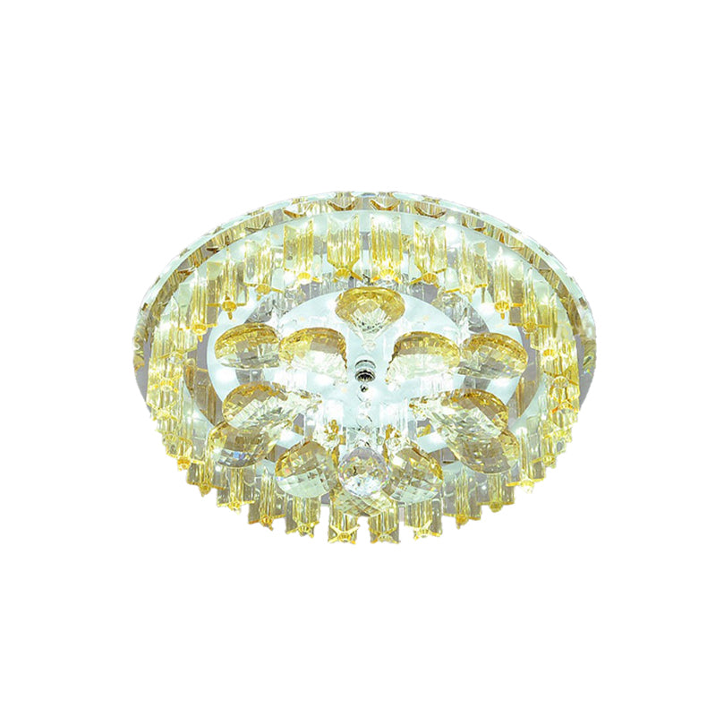 Sleek Led Ceiling Light With Amber Crystal Shade - Perfect For Simple Corridors