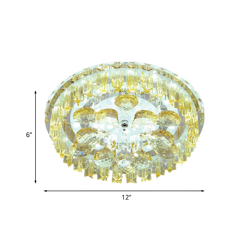 Sleek Led Ceiling Light With Amber Crystal Shade - Perfect For Simple Corridors
