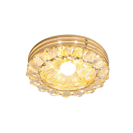 Gold Led Crystal Ceiling Lamp: Minimal Round/Square Design With Flower Shade