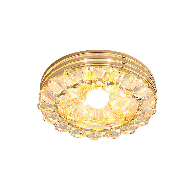 Gold Led Crystal Ceiling Lamp: Minimal Round/Square Design With Flower Shade