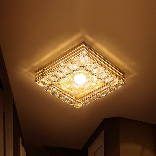 Gold Led Crystal Ceiling Lamp: Minimal Round/Square Design With Flower Shade