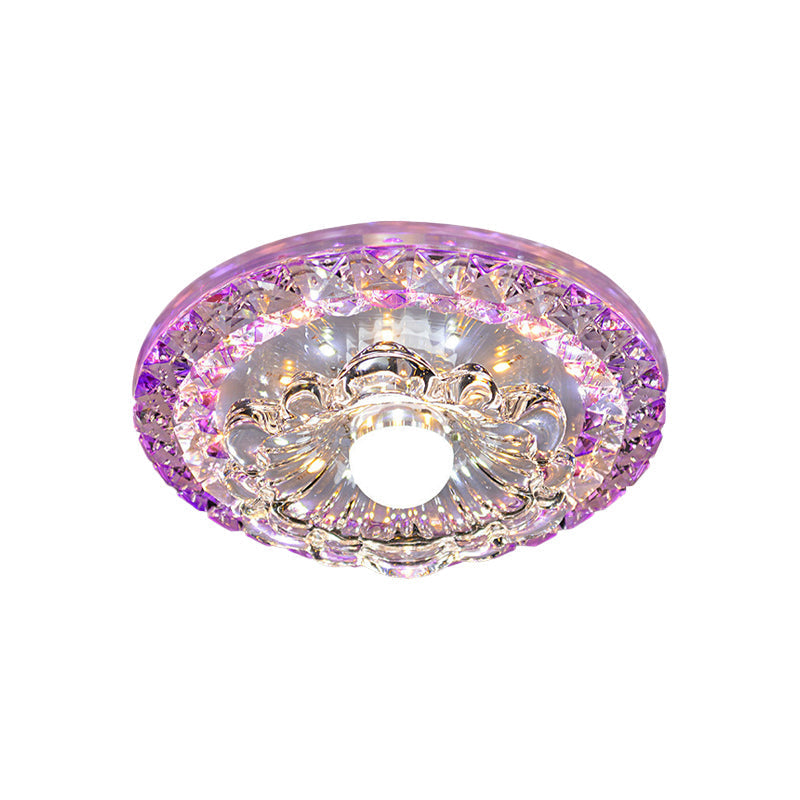 Minimalist Led Purple Porch Flush Mount Lamp With Faceted Crystal Design