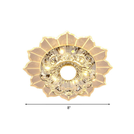 Modern Led Flush Mount Ceiling Light With Clear Crystal Flower Design Available In Warm/Blue/Pink
