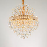 Contemporary Gold Crystal Chandelier Pendant - 9 Bulb Clear Conical Light Fixture For Bedroom