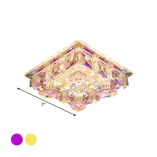 Modern Led Crystal Flush Mount Ceiling Light In Yellow/Purple - Corridor Lighting Fixture