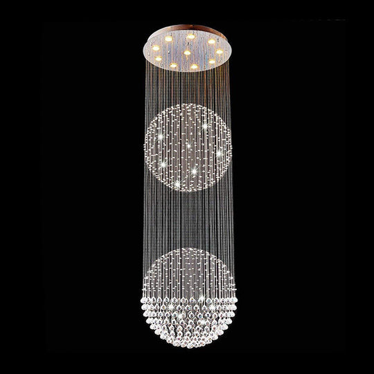 Contemporary Silver Crystal Ceiling Light Fixture - Flush Mount 10 Lights