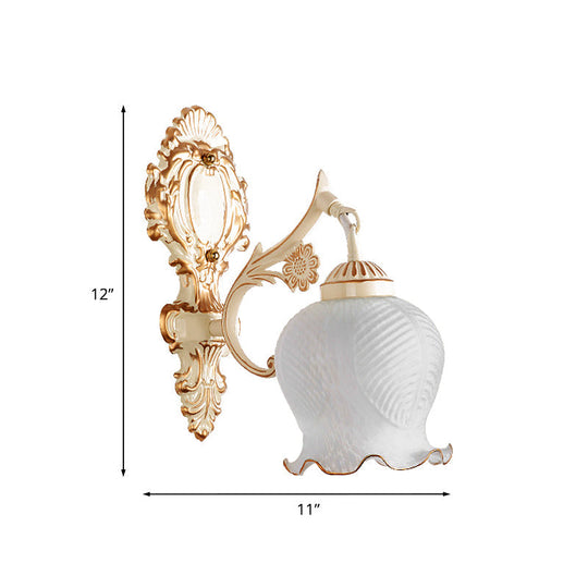 Traditional White Glass Wall Sconce 1/2-Bulb Flower Light Fixture For Living Room