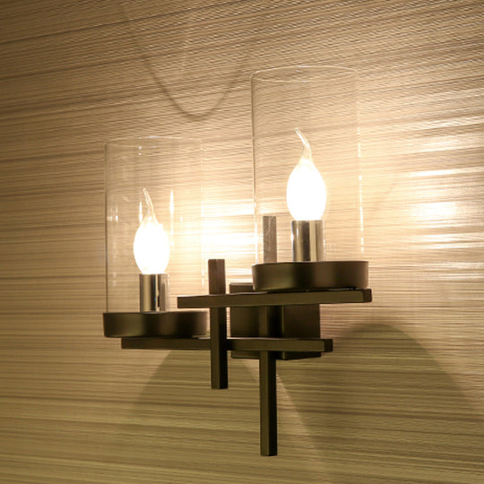 Rustic White/Clear Glass Wall Sconce With Straight Arm For Living Room