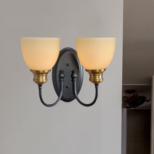 Frosted Glass Black Wall Lamp Bud - Countryside Light With Metal Gooseneck Arm