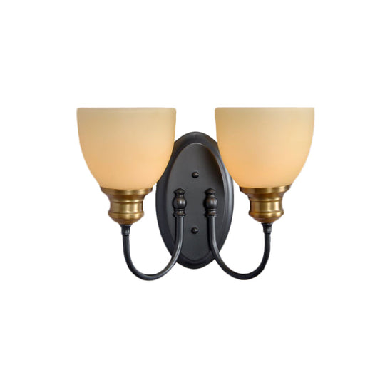 Frosted Glass Black Wall Lamp Bud - Countryside Light With Metal Gooseneck Arm