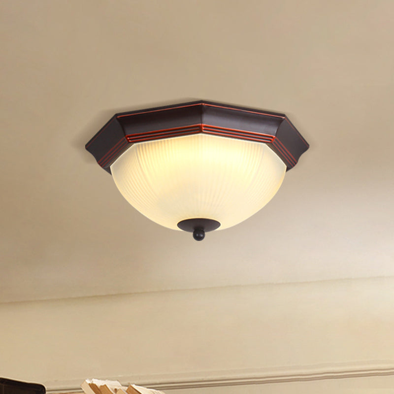 Retro Prismatic White Glass Octagon Flush Mount Ceiling Light - 3-Light Black