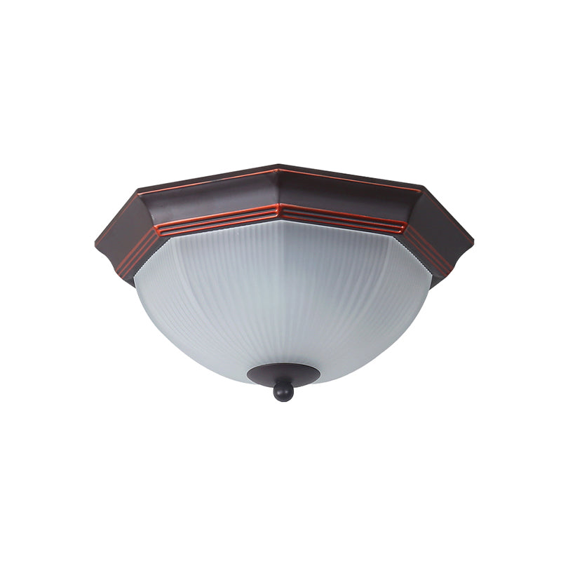 Retro Prismatic White Glass Octagon Flush Mount Ceiling Light - 3-Light Black