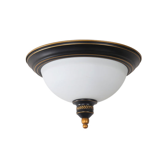 Black Dome Flush Mount Ceiling Light With Traditional Opal Glass And 3 Bulbs – Perfect For Living