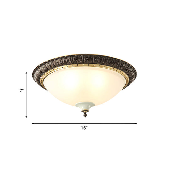 Black Milk Glass Ceiling Lamp With Leaf/Flower Trim - Traditional 3-Head Flush Mount