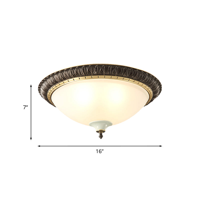 Black Milk Glass Ceiling Lamp With Leaf/Flower Trim - Traditional 3-Head Flush Mount