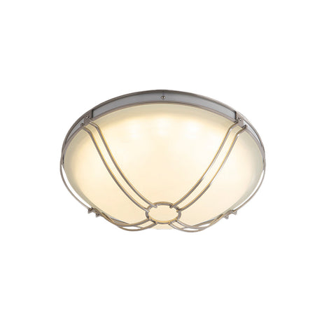 Led White Glass Flush Mount Ceiling Light With Metal Cage - Country Dome Fixture