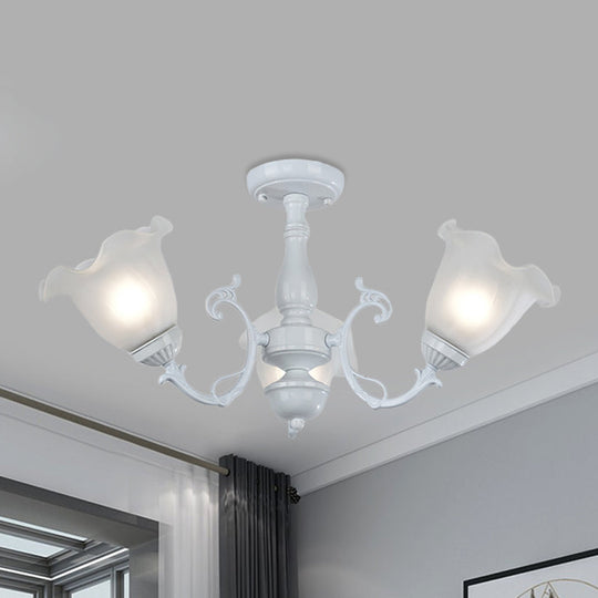 3/5 - Light Floral Semi - Flush Ceiling Light - Countryside White/Black Finish With Cream Glass 3 /
