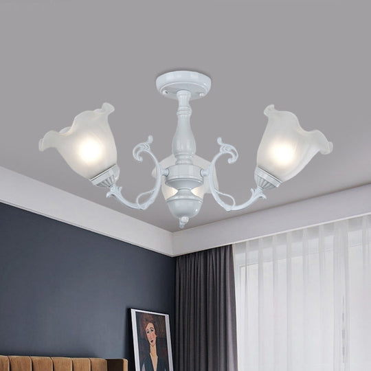 3/5 - Light Floral Semi - Flush Ceiling Light - Countryside White/Black Finish With Cream Glass