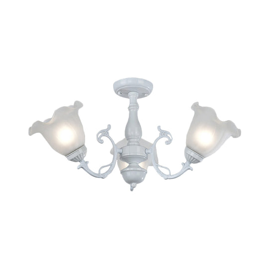 3/5 - Light Floral Semi - Flush Ceiling Light - Countryside White/Black Finish With Cream Glass