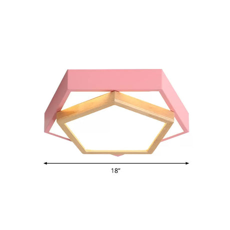 Pentagon Macaron Acrylic Led Flush Mount Lamp In White/Warm/Natural Light - Sizes 14/18/21.5