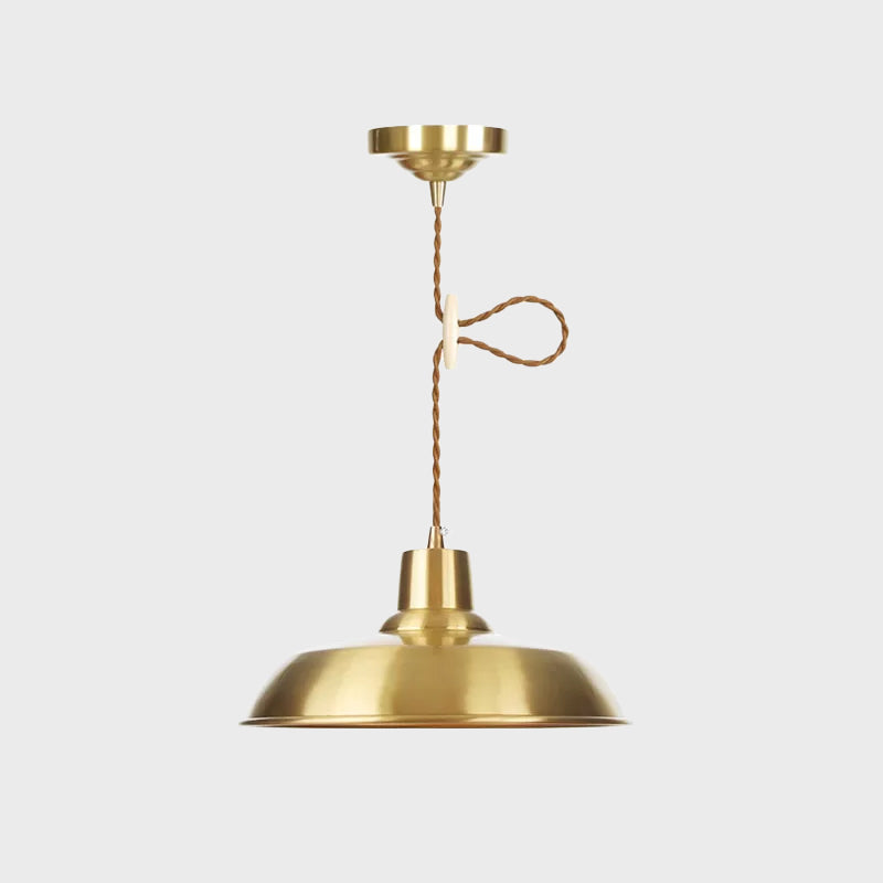 Gold Metallic Adjustable Suspension Pendant Light With Warehouse Barn Shade