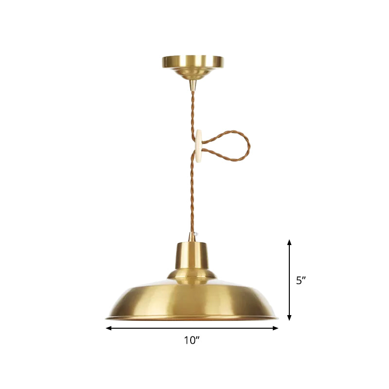 Gold Metallic Adjustable Suspension Pendant Light With Warehouse Barn Shade