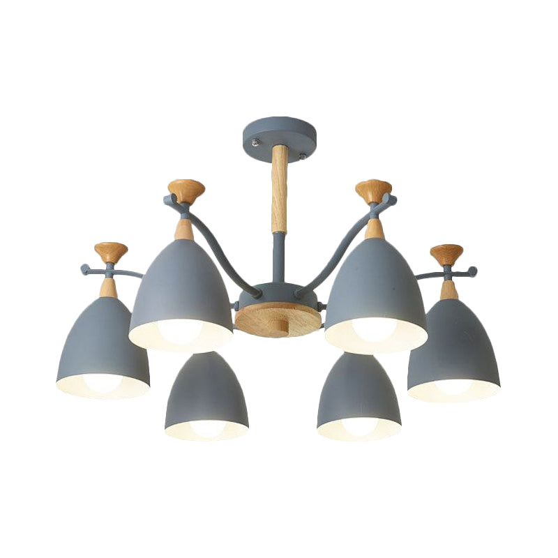 Contemporary Cone Chandelier Pendant Light - Metal 3/6/8 Lights Grey/White/Green Bedroom Lighting
