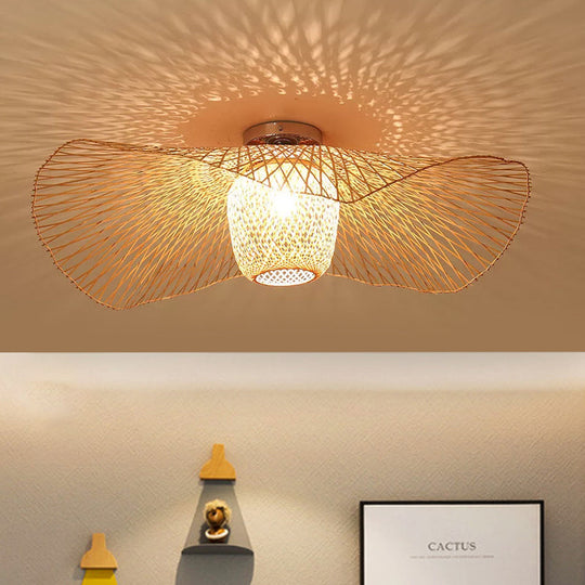 Bamboo Weave Clothing Store Ceiling Light Fixture - Modern & Stylish Floppy Hat Design 1 - Light