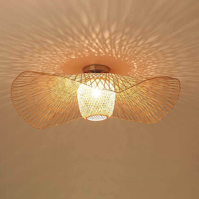 Bamboo Weave Clothing Store Ceiling Light Fixture - Modern & Stylish Floppy Hat Design 1 - Light