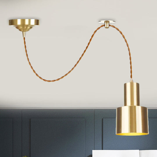 Industrial Gold Metallic Cylinder Pendant Light With Adjustable Ceiling Hang / B