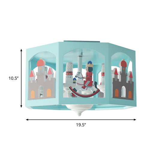 Macaron Green Semi - Flush Mount Ceiling Light With Octagon Metal Shade - 6 - Head Bedroom Fixture