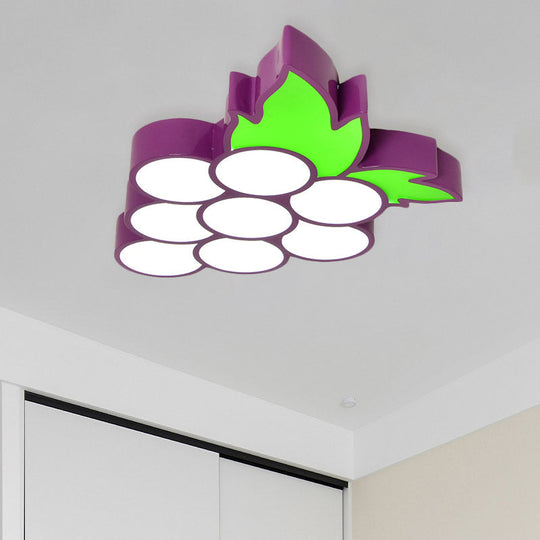 Contemporary Led Flush Mount Light Fixture With Acrylic Shade - White Grape/Banana/Apple Theme