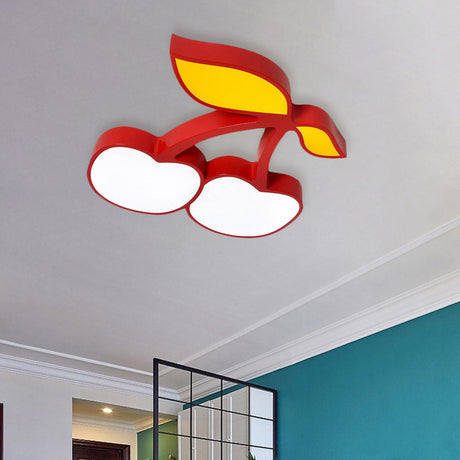 Contemporary Led Flush Mount Light Fixture With Acrylic Shade - White Grape/Banana/Apple Theme
