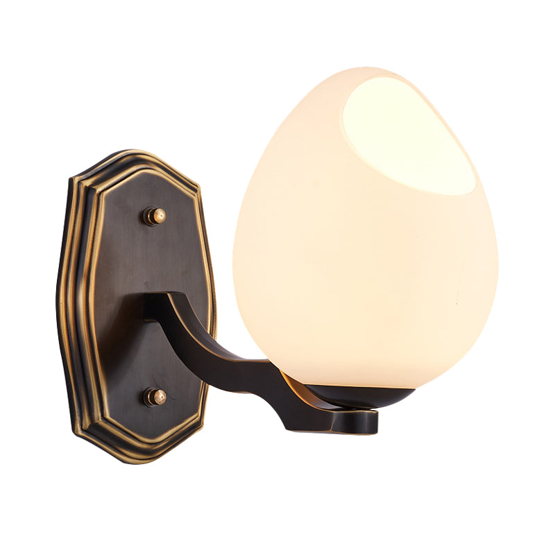 Traditional Egg-Shaped Wall Sconce With Frosted Glass Lamp In Black - 1 Light