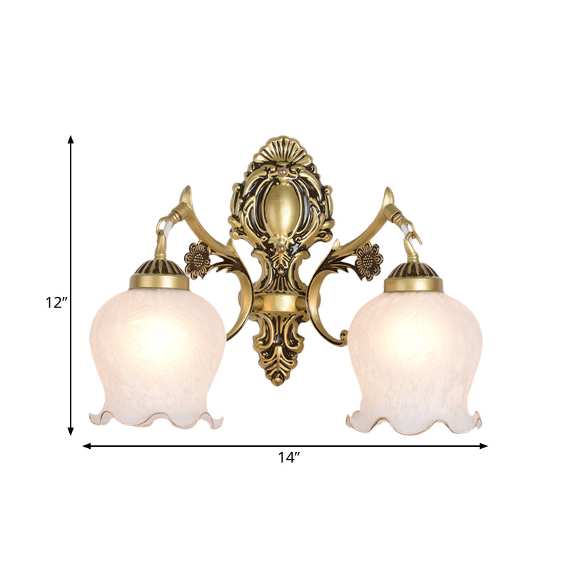 Opal Glass Flower Wall Lamp Fixture In Antique Bronze - Bedroom Mount Light