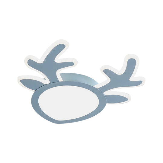 Macaroon Pink/Blue Led Childrens Bedroom Ceiling Light - Antler Iron Flush Mount Lamp