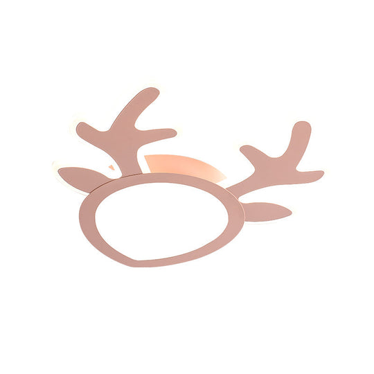 Macaroon Pink/Blue Led Childrens Bedroom Ceiling Light - Antler Iron Flush Mount Lamp